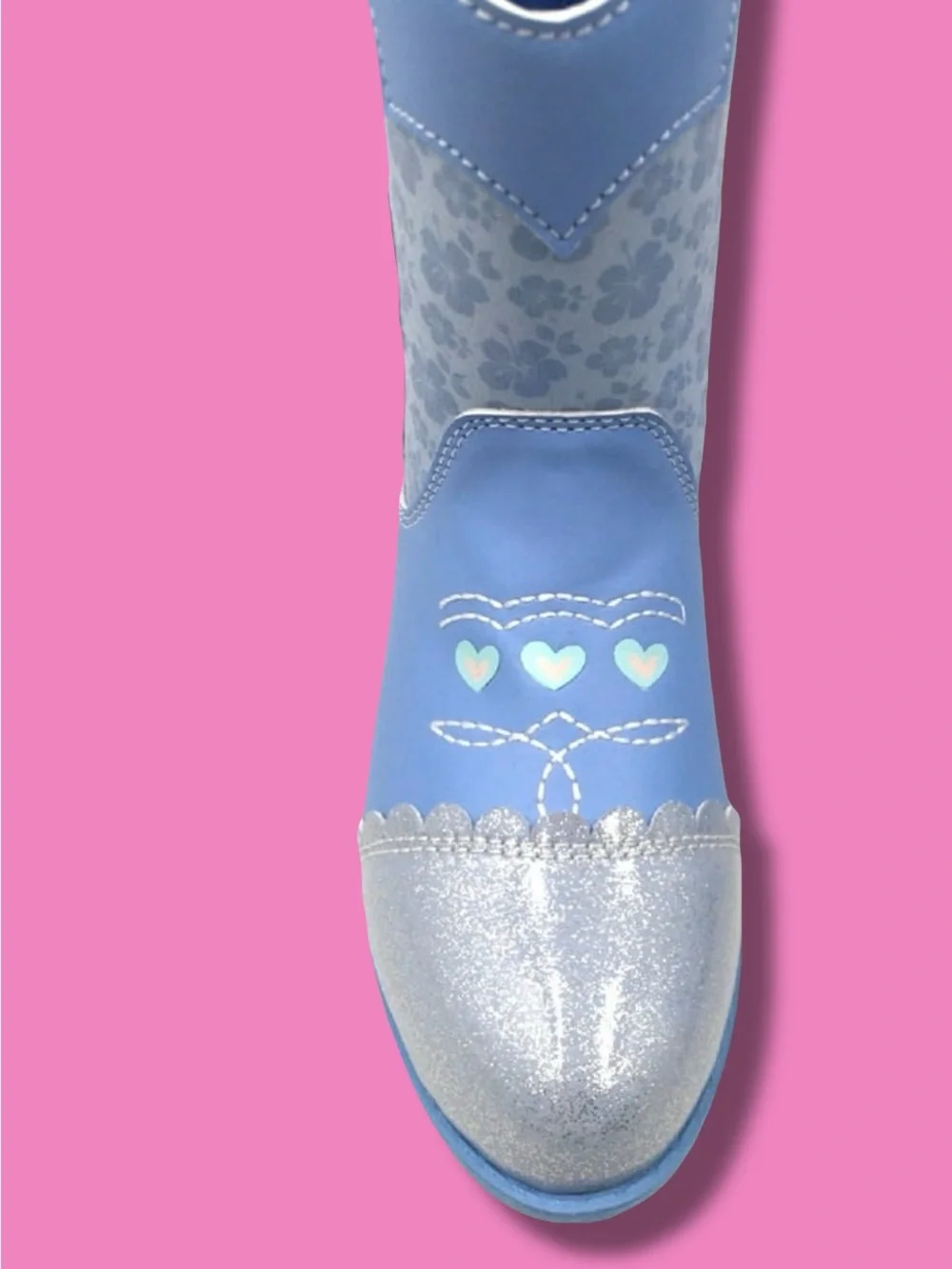 Disney Blue Girls' Stitch Cowboy Boots with Silver Glitter Toes